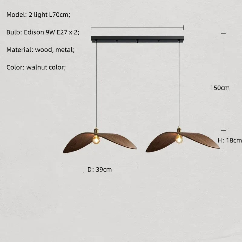 Nordic Walnut Wood Arc Design Pendant Lights with LED E27 Bulb for Home Decor