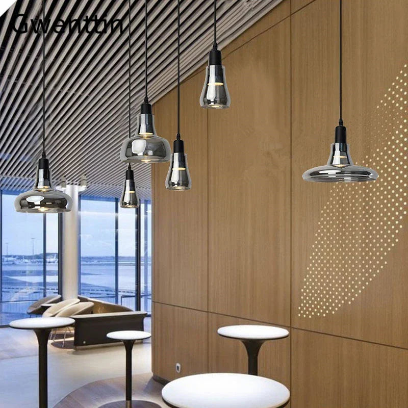 Smoky Gray Glass Pendant Light Retro Loft Industrial Hanging Lamp for Living Room Bedroom by Afralia™.
