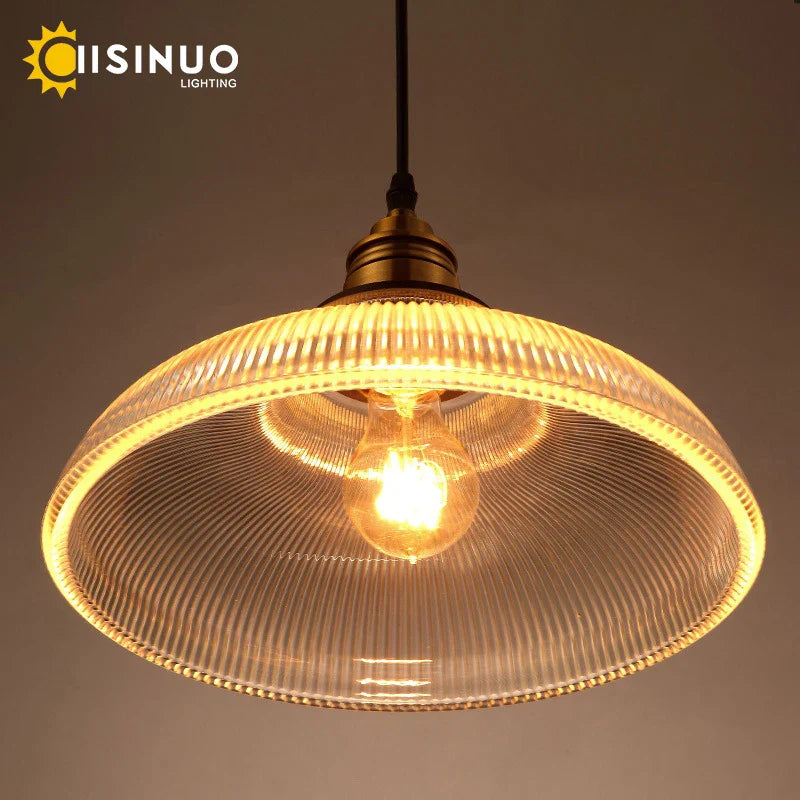 Retro Amber Glass Pendant Lights for Living Room and Bedside, LED E27 Loft Lighting