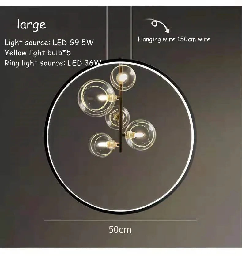 Metal Ring Glass Pendant Light for Home Interior Decoration