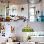 Tiffany Square Pendant Light, Stained Glass Hanging Lamp for Home Decor