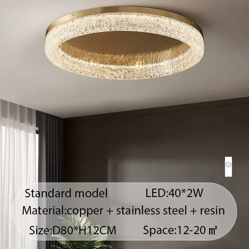 Nordic Copper Round Brass LED Ceiling Light for Living Room, Kitchen, Bedroom - Surface Mount