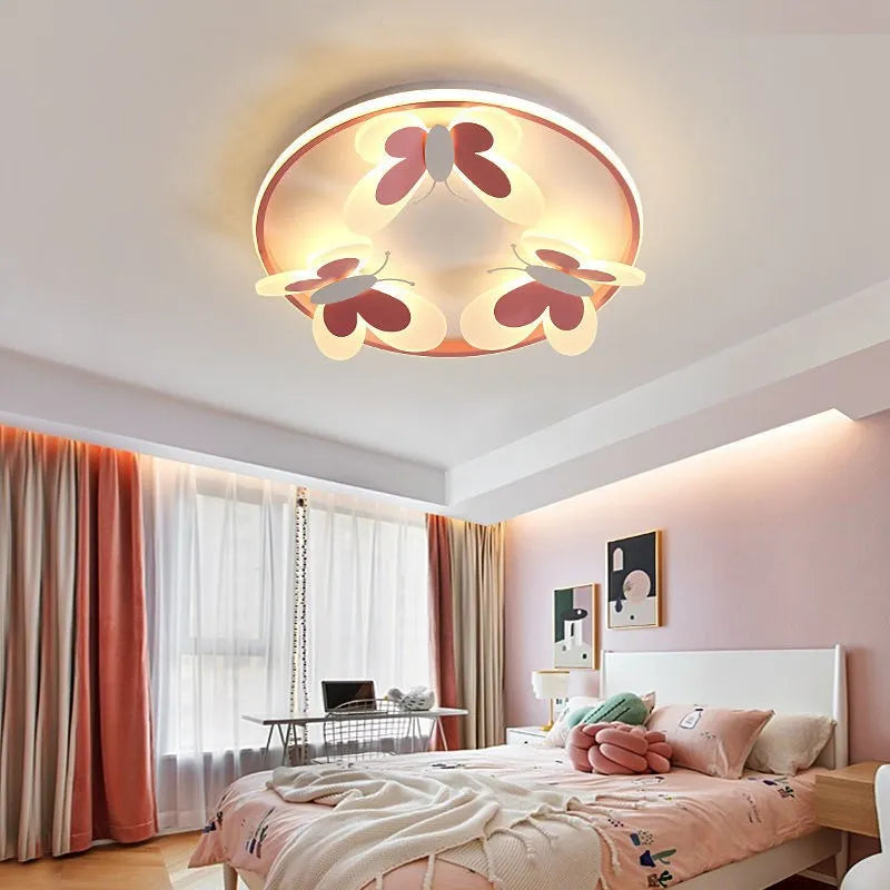 Butterfly Pink Ceiling Light for Kids Room & Study, Creative Decorative Lamp