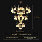 All Copper Jade Chandelier for Villa Living Room, Dining Room - Chinese Style Duplex Copper Lamp