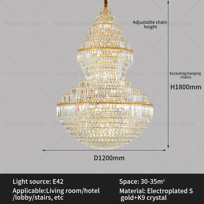 Crystal Hollow Chandelier for Luxury Living Room and Stair Lamps