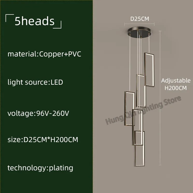 Copper Square Pendant Chandelier with LED Lighting