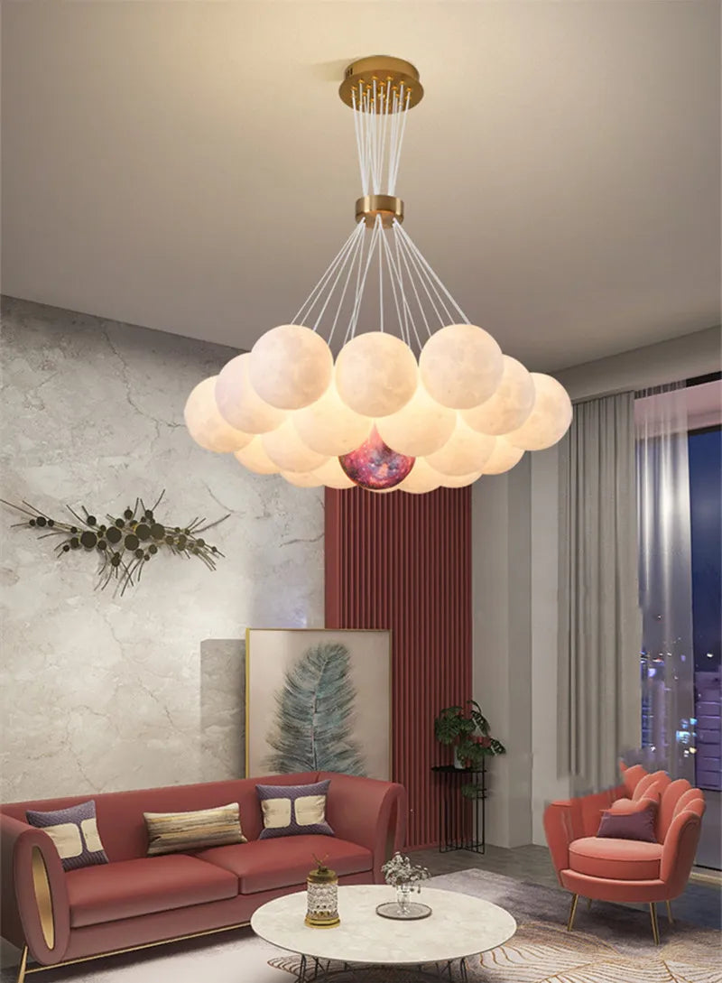 Moon Lampshade Chandelier: 3D Printed LED Hanging Light for Home Decor
