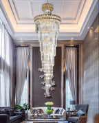 Gold Stainless Steel Crystal Chandelier Pendant Light for Large Home, Staircase Glam