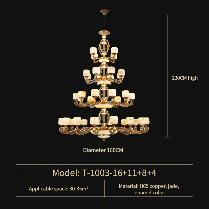 Jade Zinc Alloy Chandelier for Living Room, Restaurant, Hall - Elegant Chinese Design