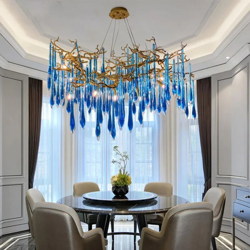 Blue Crystal Chandelier: Luxe Living Room LED Lighting