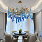 Blue Crystal Chandelier: Luxe Living Room LED Lighting