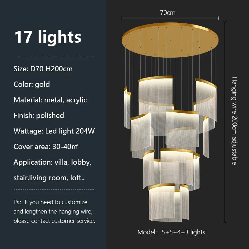 Acrylic LED Chandelier: Modern Light Luxury Dimmable Pendant for Living Room-Elegant Lighting Fixtures