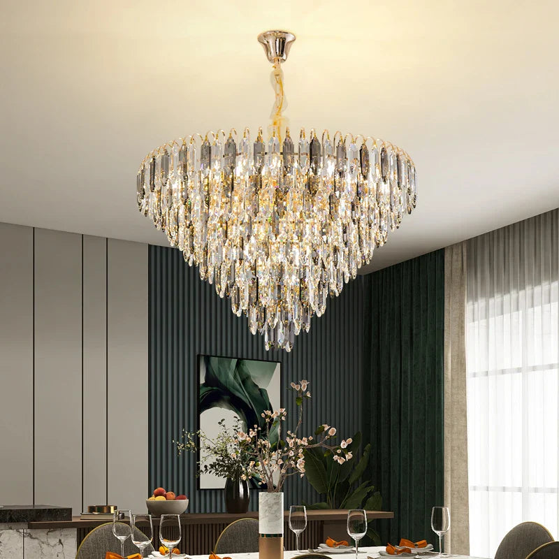 Crystal Chandelier: Elegant Small Duplex Living Room Loft Hotel Lobby Staircase Lighting