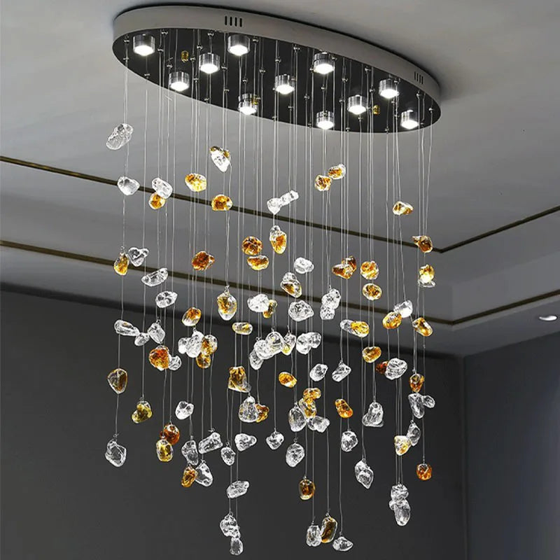 Stone LED Pendant Chandelier: Modern Luxury Crystal Lighting for Living Room