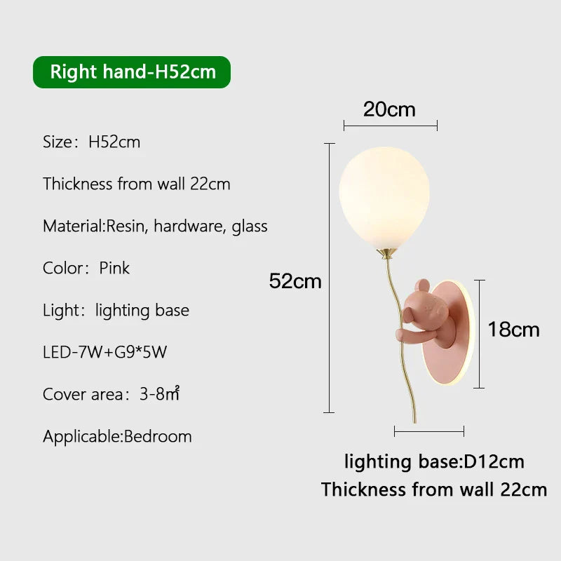 Cartoon Bear Balloon LED Wall Lamp for Children's Room