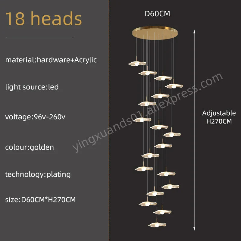 Gold Acrylic Chandeliers LED Pendant Lamp Modern Staircase Living Room Lighting