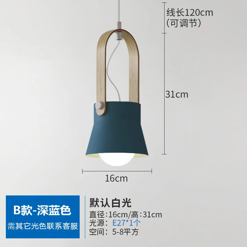 Nordic Wooden Pendant Light E27 Hanging Lamp for Interior Bedroom Kitchen Dining