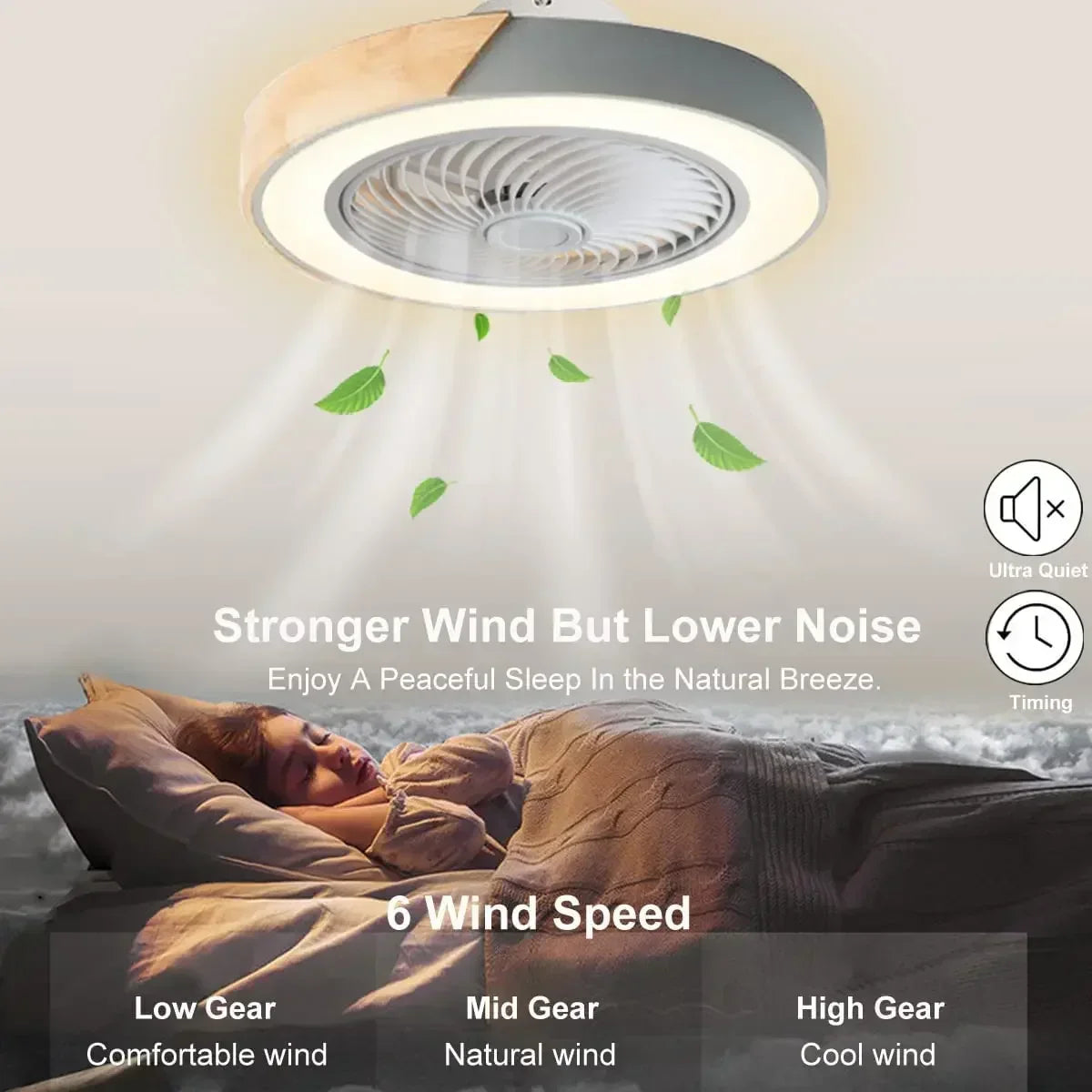 Wood Ceiling Fan Light with Remote Control & Dimmable LED - Modern Low Profile