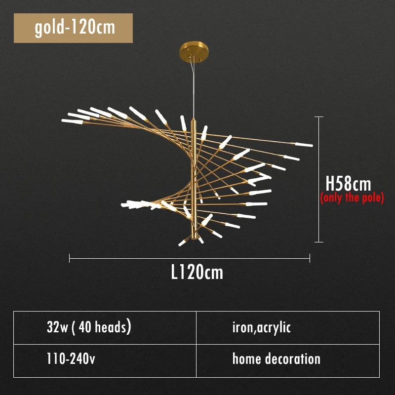 Firework Shape LED Chandelier in Gold and Black for Home Lighting