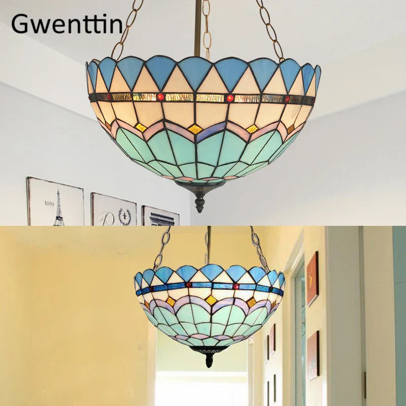 Tiffany Stained Glass Pendant Light Chandelier LED Fixture for Home Deco