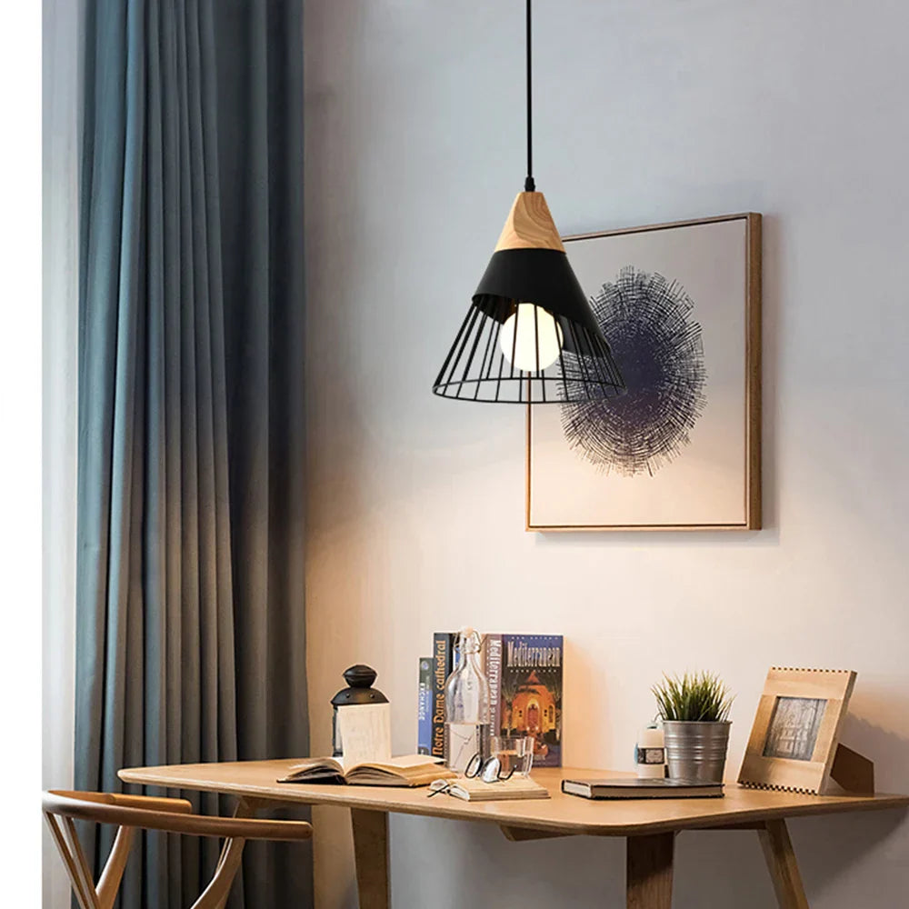 Wood Pendant Lamp: Nordic Macaron LED E27 Industrial Hanging Light for Home Decor