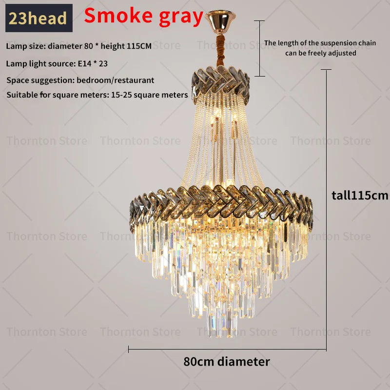 Crystal Chandelier: Modern European Duplex Villa Living Room Luxury Hollow Stair Light