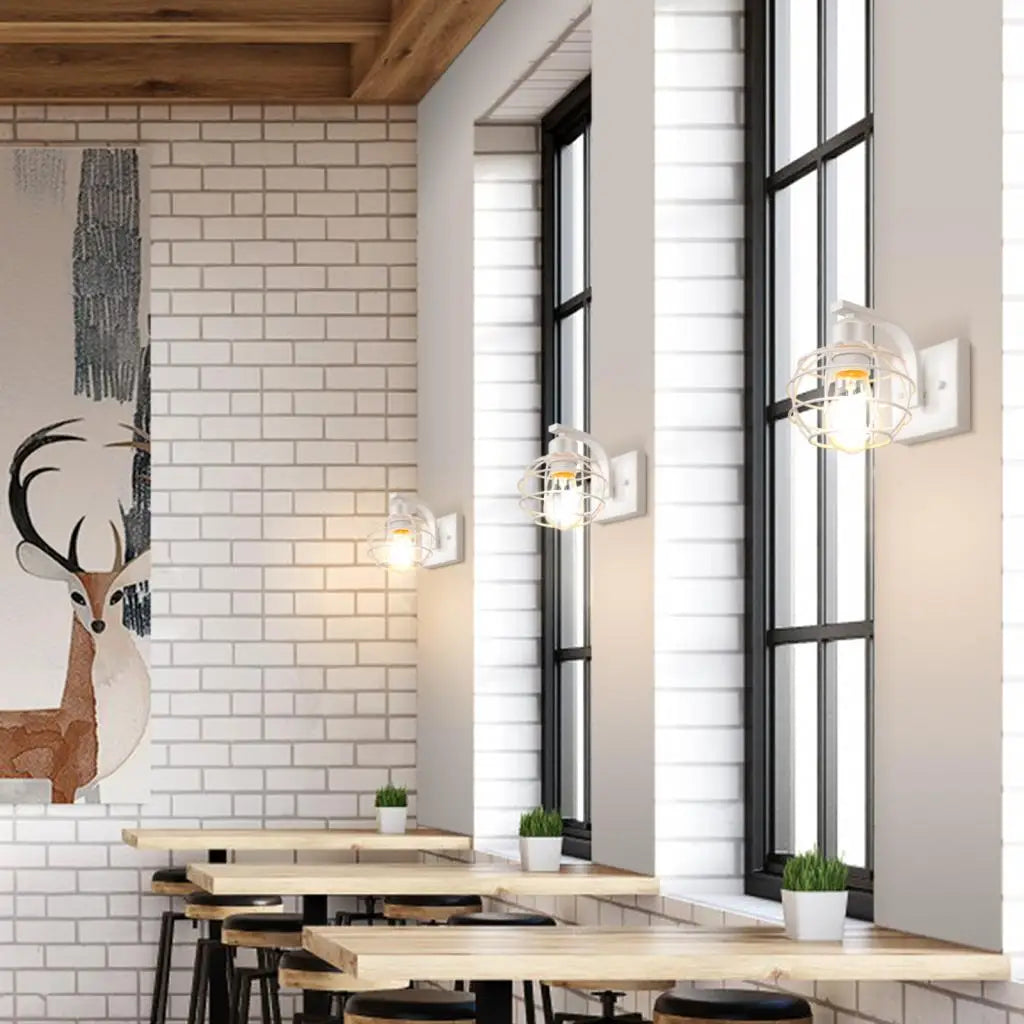 Industrial Vintage LED Wall Light Iron Cage Sconce Indoor Lighting