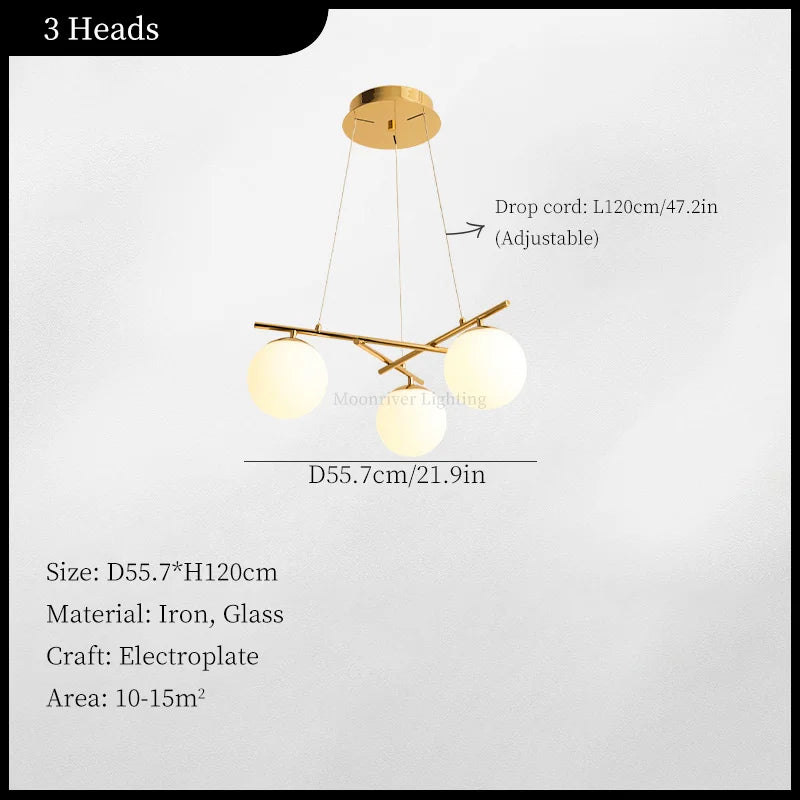 French Glass Ball Chandelier Vintage LED Ceiling Pendant Light