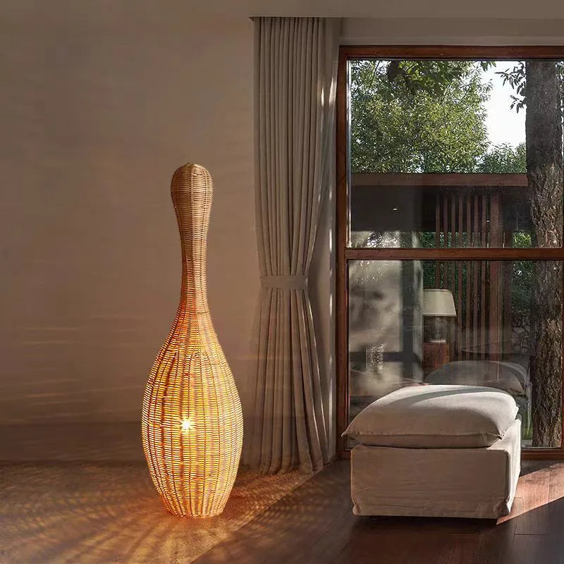 Bamboo Floor Lamp: Unique Rattan Light for Living Room, Bedroom, Teahouse Decor