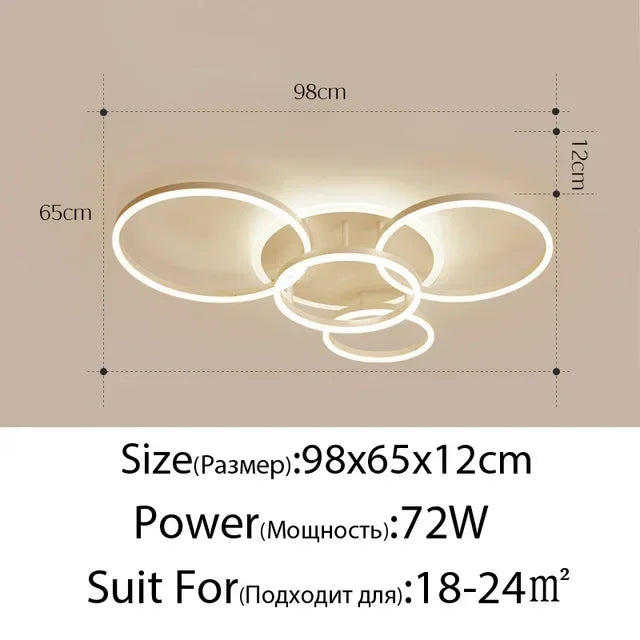 Modern Golden White Ring Chandelier for Living Room, Dimmable LED Ceiling Light
