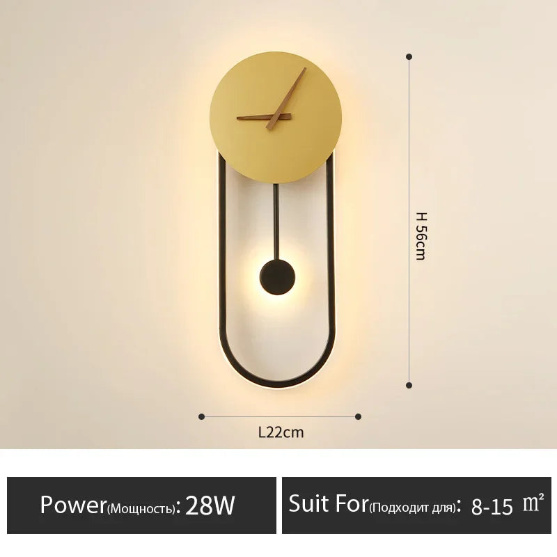 Nordic Wall Lamp Clock Modern Silent Bedroom Decor Lighting