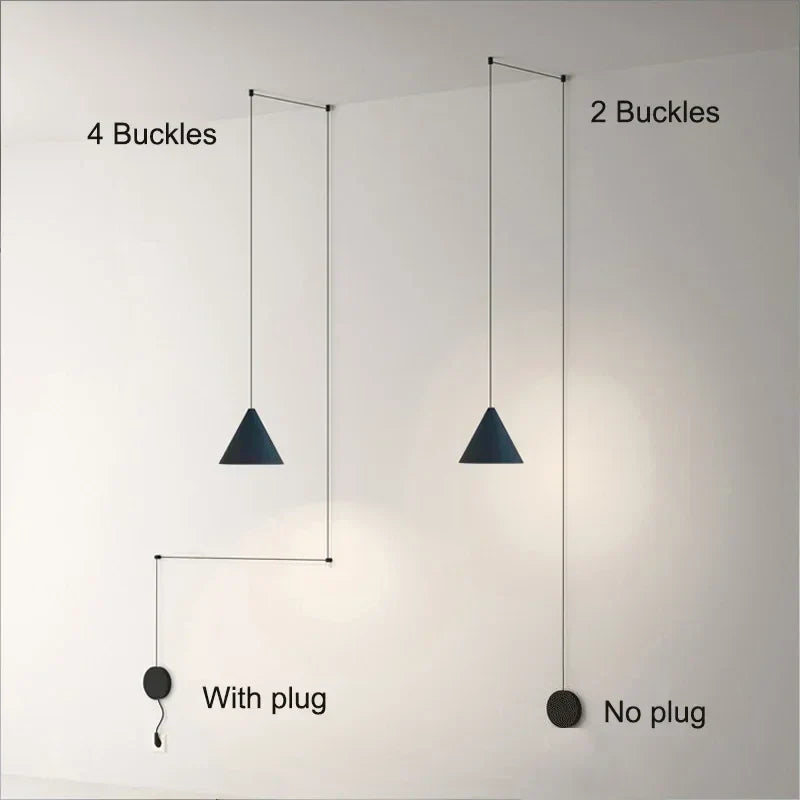 Modern Black Wall Lamp for Living Room Bedroom, Long Wire Design, Plug-in Sconce Light