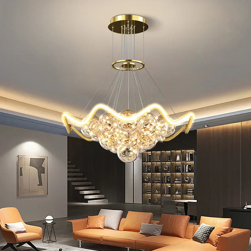 Bubble Pendant Chandelier: Modern Dimmable LED Lighting for Home Decor