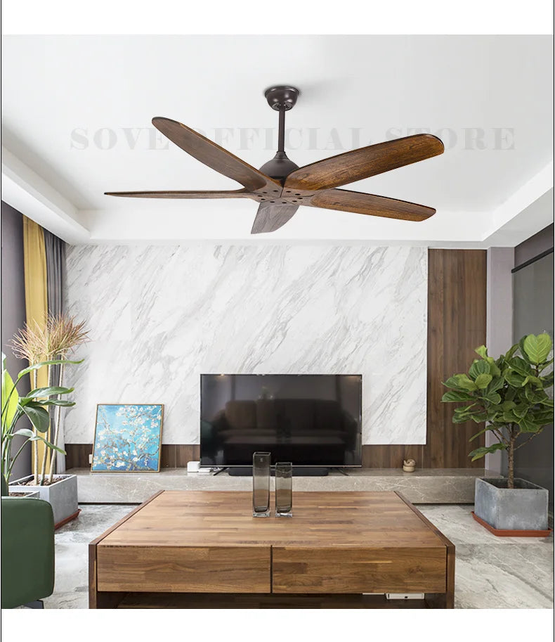 60" Wood Blade Ceiling Fan with LED Light & Remote Control