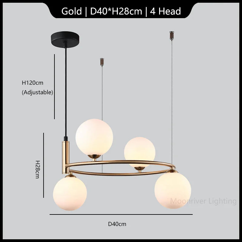 White Glass Ball Chandelier Modern Nordic Ceiling Lamp LED Minimalist Pendant Light