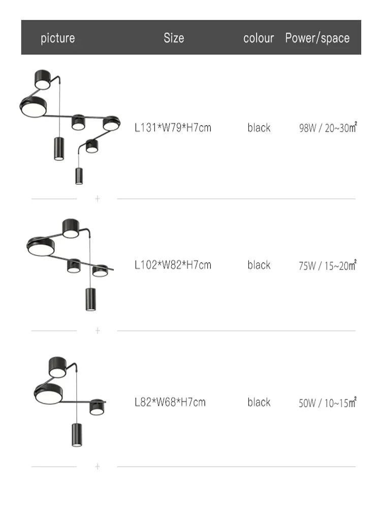 Minimalist Black LED Ceiling Chandelier for Living Room, Bedroom, Hallway Lighting