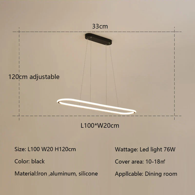 Gold Oval LED Chandelier Dimmable Dining Room Pendant Light Fixture