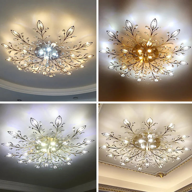 Crystal Ceiling Chandelier LED Light Fixture for Living Room Bedroom Kitchen