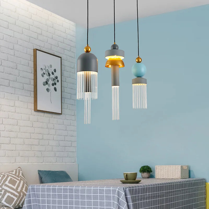 Children's Room Glass Pendant Light Bedrooms Bedside Chandelier Metal Dining Table Lamp
