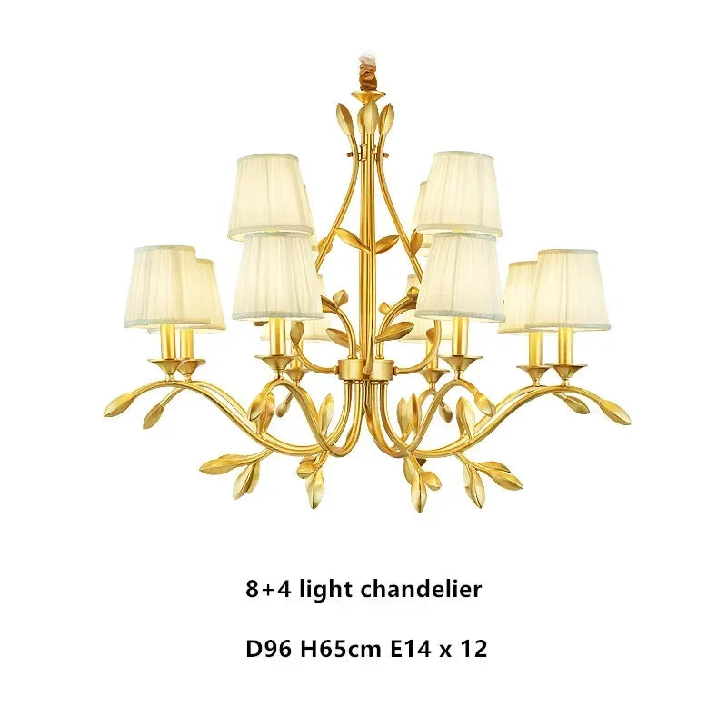 Gold Copper Chandelier with Fabric Shades & LED Lighting