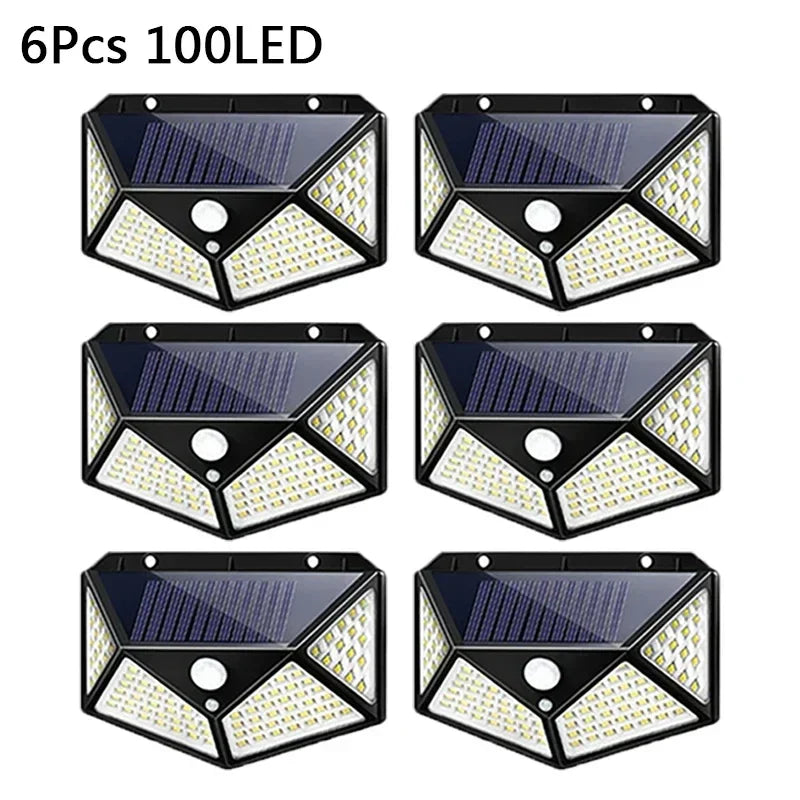 Solar 100LED Outdoor Wall Lamp with PIR Motion Sensor for Garden Courtyard