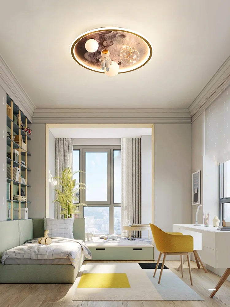 Cartoon Astronaut LED Ceiling Lamp for Kids Room Eye Protection Lighting