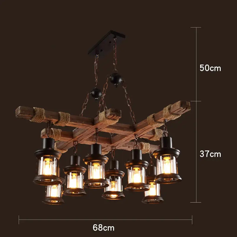Retro Wood E27 LED Ceiling Chandelier: Antique Industrial Bar Pendant Lights for Vintage Ambiance