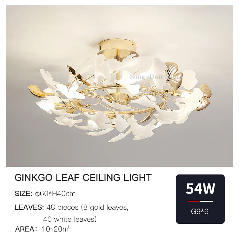 Ginkgo Leaf Bedroom Lamp: Post-modern Romantic Art Ceiling Light for Master Bedroom