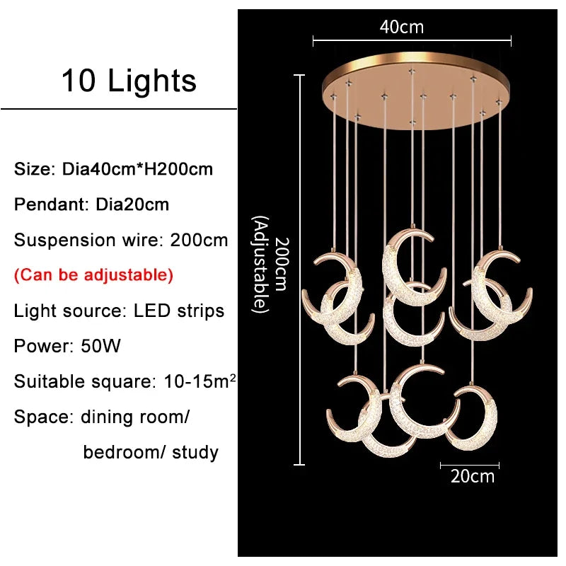 Moon Design Acrylic LED Chandelier Modern Staircase Pendant Light