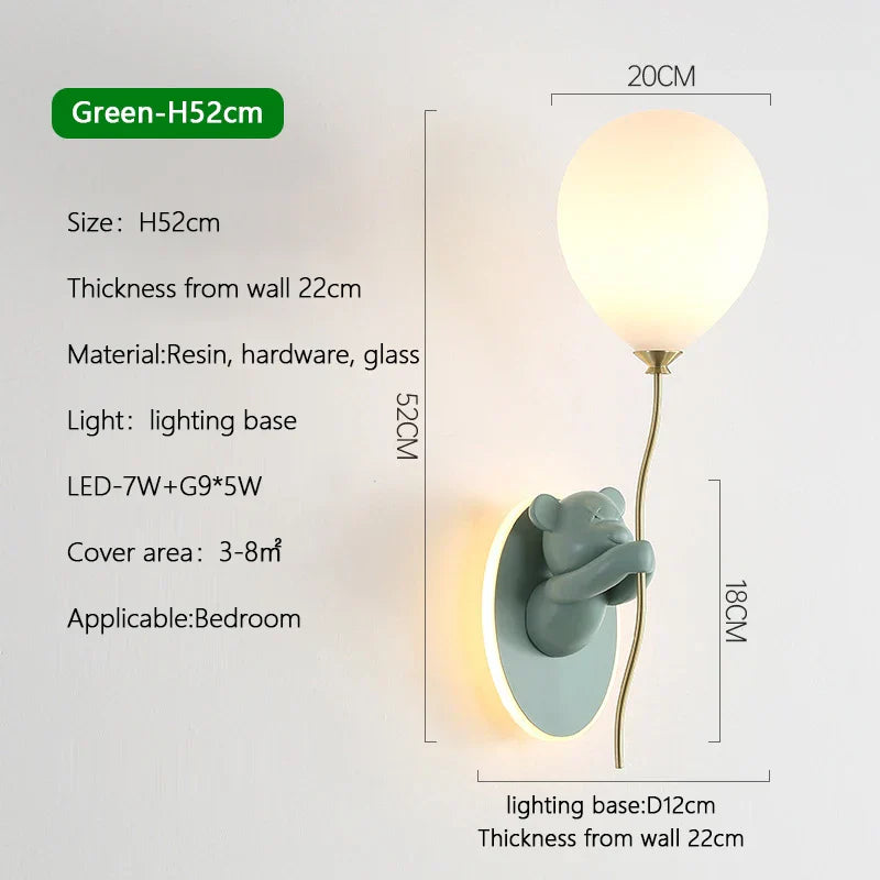 Cartoon Bear Balloon LED Wall Lamp for Children's Room