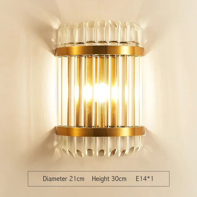 Golden Crystal Wall Lamp: Elegant LED Sconce for Bedroom, Living Room, Bathroom