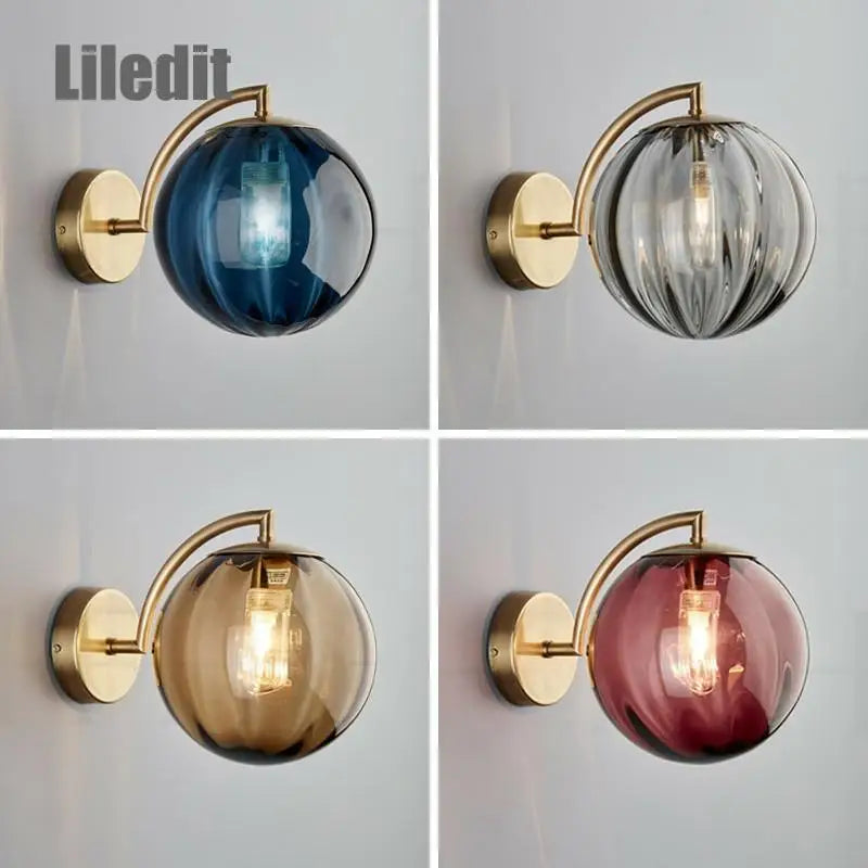 Modern Golden Glass Ball Wall Sconce Light Fixture for Indoor Living Room Décor