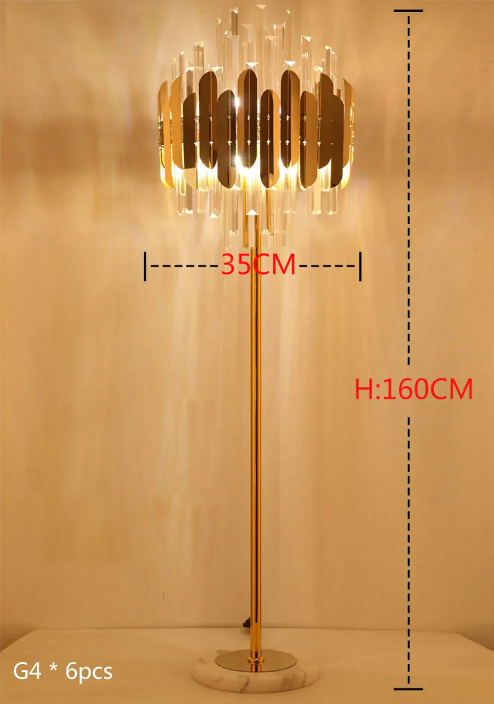 Crystal Gold Floor Lamp for Bedroom & Living Room - Modern Luxury LED Light