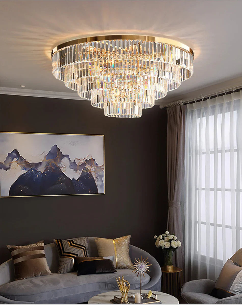 Gold LED Crystal Ceiling Light for Modern Living Room, Luxury Home Decor